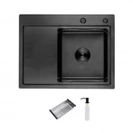 Мойка ITAL ID 6350R-B 630x500x215мм с крылом, правой чашей, сифоном, дозатором и корзиной PVD Black