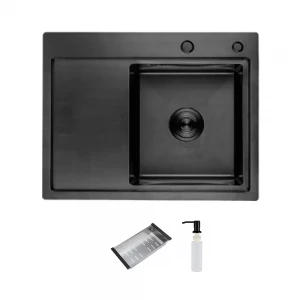 Мойка ITAL ID 6350R-B 630x500x215мм с крылом, правой чашей, сифоном, дозатором и корзиной PVD Black