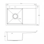 ID 7850 L-B мийка з крилом. чаша ліва 780x500x215мм (3.0/0.8 мм) сиф, дозат, кош. PVD Black {1/1}