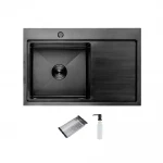 ID 7850 L-B мийка з крилом. чаша ліва 780x500x215мм (3.0/0.8 мм) сиф, дозат, кош. PVD Black {1/1}