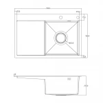 ID 7850 R-B мийка з крилом. чаша права 780x500x215мм (3.0/0.8 мм) сиф, дозат, кош. PVD  Black {1/1}