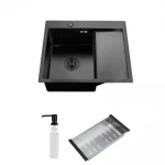 ID 5851 L-B мийка з крилом. чаша ліва 580x510x215мм (3.0/0.8 мм), сиф, дозат, кош. PVD Black {1/1}