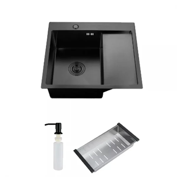 ID 5851 L-B мийка з крилом. чаша ліва 580x510x215мм (3.0/0.8 мм), сиф, дозат, кош. PVD Black {1/1}