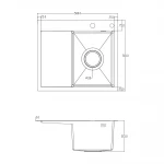ID 5851 L-B мийка з крилом. чаша ліва 580x510x215мм (3.0/0.8 мм), сиф, дозат, кош. PVD Black {1/1}