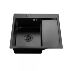 Мойка ITAL L-B с крылом, чаша левая 580x510x215 мм, сифон, дозатор, корзина, PVD Black.