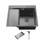 Мойка ITAL R-B 580x510x215мм с крылом, чаша правая, сифон, дозатор, корзина PVD Black (3.0/0.8 мм)