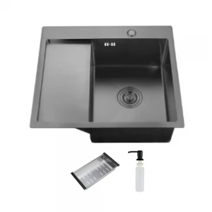 Мойка ITAL R-B 580x510x215мм с крылом, чаша правая, сифон, дозатор, корзина PVD Black (3.0/0.8 мм)