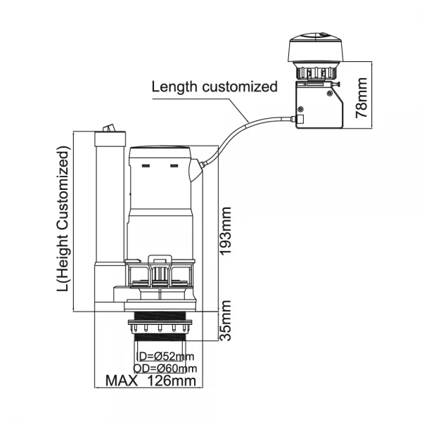 S 2312 зливний механізм 2 кноп. ITAL універс. регулювання висоти, трос {15/1}