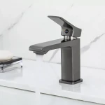 Смеситель для умывальника FRAP F1084-9 однорычажный с литым изливом серый (Gungrey) крепление гайкой, корпус латунный, диаметр 35 мм.