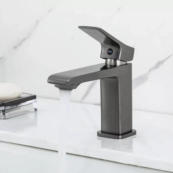 Смеситель для умывальника FRAP F1084-9 однорычажный с литым изливом серый (Gungrey) крепление гайкой, корпус латунный, диаметр 35 мм.