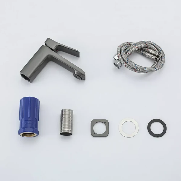 Смеситель для умывальника FRAP F1084-9 однорычажный с литым изливом серый (Gungrey) крепление гайкой, корпус латунный, диаметр 35 мм.