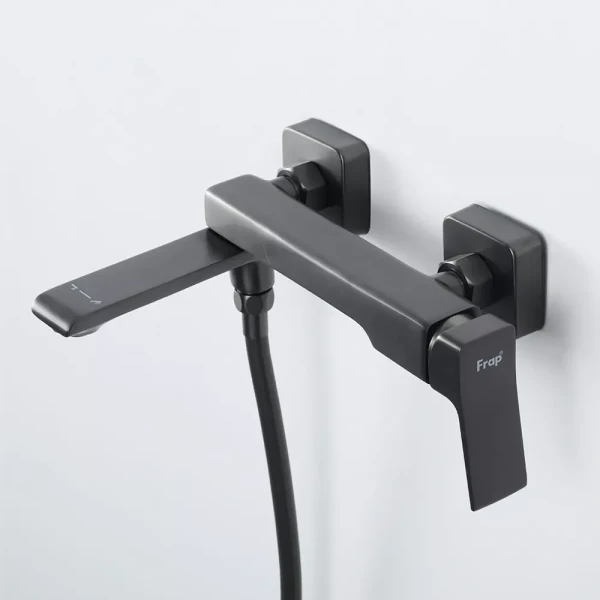 Смеситель для ванны FRAP F3284-9 однорычажный с коротким поворотным изливом серый (Gungre) латунный корпус крепления гайкой Ø35