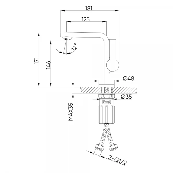 Смеситель для умывальника FRAP F1088-3 однорычажный с литым изливом латунный корпус крепления гайкой Ø35 золотой сатин