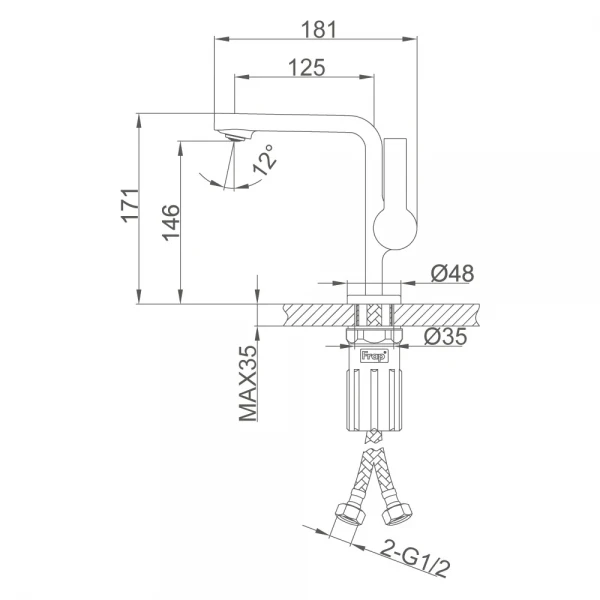 Смеситель для умывальника FRAP F1088-3 однорычажный с литым изливом латунный корпус крепления гайкой Ø35 золотой сатин