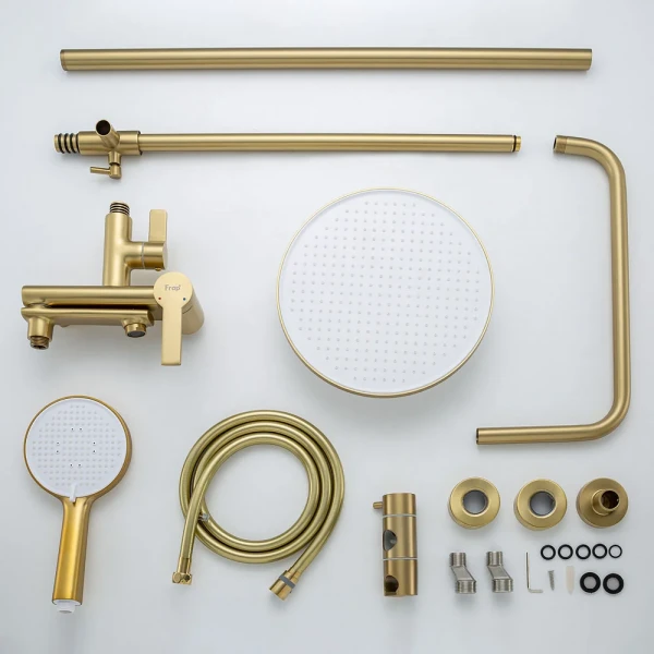 Душевая система F2488-3 с 3 функциями с поворотным изливом корпус латунный Ø35 золотой сатин