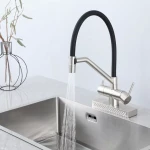 Смеситель для кухни GAPPO G4098-5 однорычажный с высоким изливом и водопадом латунный сатин крепления гайкой с картриджем Ø35