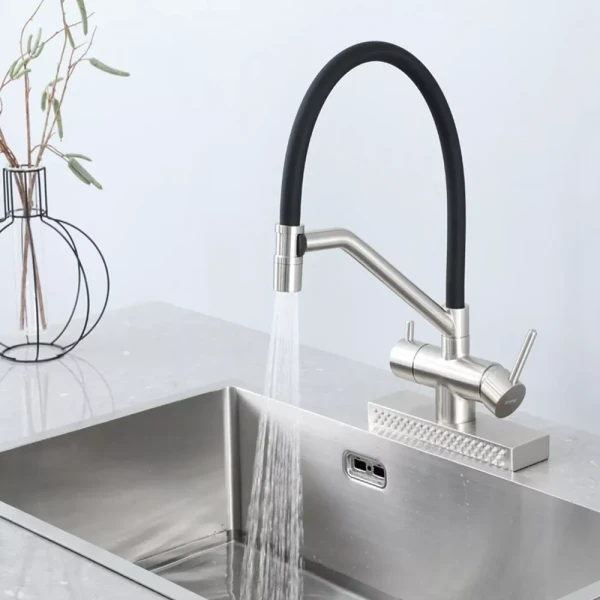 Смеситель для кухни GAPPO G4098-5 однорычажный с высоким изливом и водопадом латунный сатин крепления гайкой с картриджем Ø35