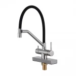 Смеситель для кухни GAPPO G4098-5 однорычажный с высоким изливом и водопадом латунный сатин крепления гайкой с картриджем Ø35