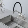 Смеситель для кухни GAPPO G4098-5 однорычажный с высоким изливом и водопадом латунный сатин крепления гайкой с картриджем Ø35