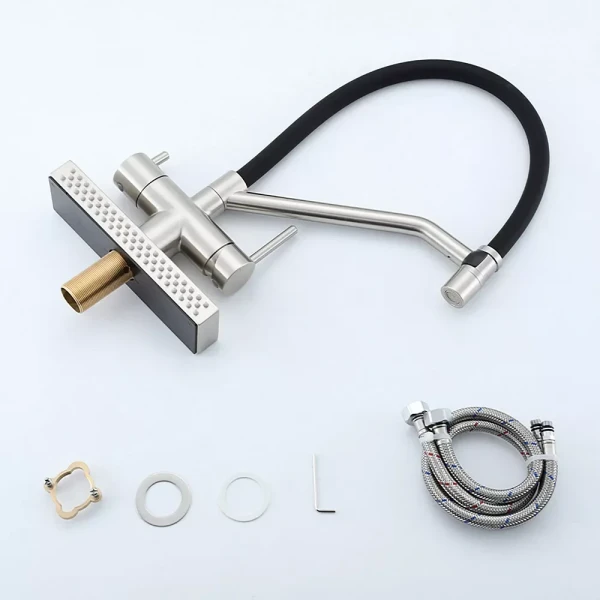 Смеситель для кухни GAPPO G4098-5 однорычажный с высоким изливом и водопадом латунный сатин крепления гайкой с картриджем Ø35