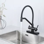 Смеситель для кухни GAPPO G4098-6 однорычажный с высоким изливом и водопадом латунный черный картридж 90° Ø35 крепления гайкой