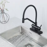 Смеситель для кухни GAPPO G4098-6 однорычажный с высоким изливом и водопадом латунный черный картридж 90° Ø35 крепления гайкой