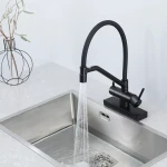 Смеситель для кухни GAPPO G4098-6 однорычажный с высоким изливом и водопадом латунный черный картридж 90° Ø35 крепления гайкой