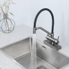 Смеситель для кухни GAPPO G4098-9 однорычажный с высоким изливом и водопадом латунный серый крепеж гайкой картридж 90° Ø35