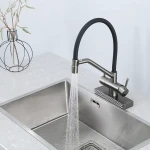 Смеситель для кухни GAPPO G4098-9 однорычажный с высоким изливом и водопадом латунный серый крепеж гайкой картридж 90° Ø35