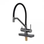 Смеситель для кухни GAPPO G4098-9 однорычажный с высоким изливом и водопадом латунный серый крепеж гайкой картридж 90° Ø35