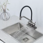 Смеситель для кухни GAPPO G4098-9 однорычажный с высоким изливом и водопадом латунный серый крепеж гайкой картридж 90° Ø35