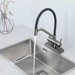 Смеситель для кухни GAPPO G4098-9 однорычажный с высоким изливом и водопадом латунный серый крепеж гайкой картридж 90° Ø35