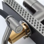 Смеситель для кухни GAPPO G4098-9 однорычажный с высоким изливом и водопадом латунный серый крепеж гайкой картридж 90° Ø35