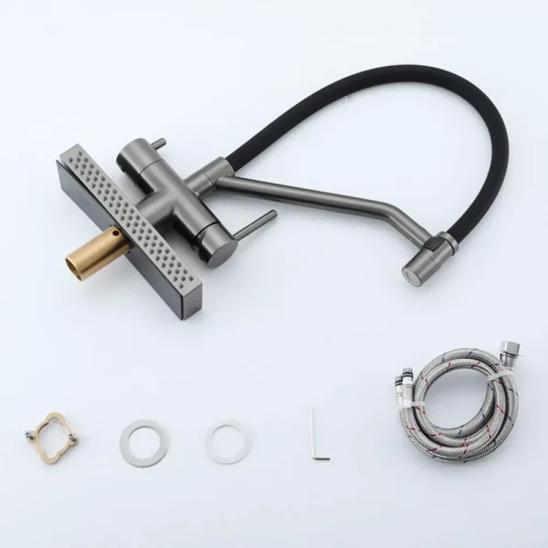 Смеситель для кухни GAPPO G4098-9 однорычажный с высоким изливом и водопадом латунный серый крепеж гайкой картридж 90° Ø35