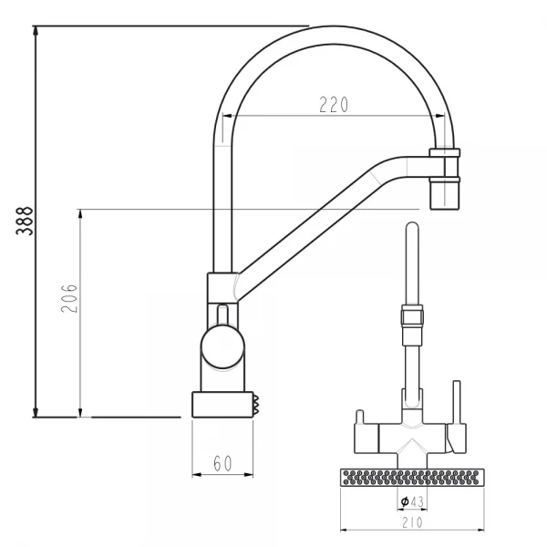 Смеситель для кухни GAPPO G4098-9 однорычажный с высоким изливом и водопадом латунный серый крепеж гайкой картридж 90° Ø35