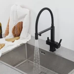 Смеситель для кухни GAPPO G4395-56 однорычажный под осмос с высоким силиконовым изливом латунный черный крепеж шпилькой картридж 90° Ø35