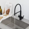 Смеситель для кухни GAPPO G4395-56 однорычажный под осмос с высоким силиконовым изливом латунный черный крепеж шпилькой картридж 90° Ø35