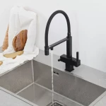 Смеситель для кухни GAPPO G4395-56 однорычажный под осмос с высоким силиконовым изливом латунный черный крепеж шпилькой картридж 90° Ø35