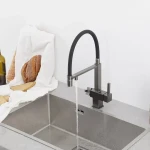 Смеситель для кухни GAPPO G4395-59 однорычажный с высоким силиконовым изливом с латунной шпилькой под осмос серый с картриджем 90° Ø35