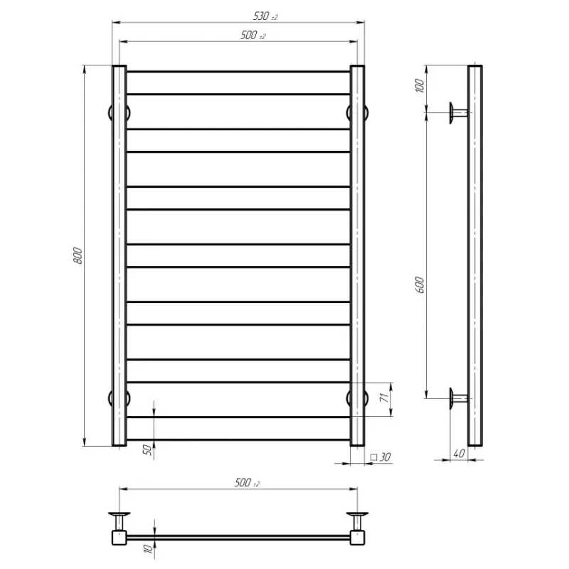 Рушникосушарка електрична Deffi Harmony П7, 500x800, лівий, чорний