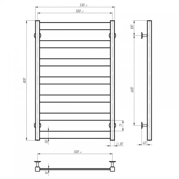 Полотенцесушитель электрический DEFFI Harmony П7 500x800 правый белый