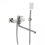 Смеситель для ванны WEZER ODA3A-15 однорычажный с длинным поворотным изливом нержавеющая сталь сатин Ø35