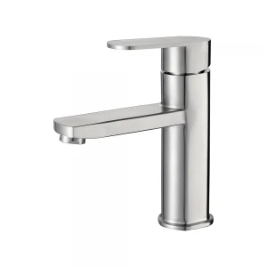 Змішувач для умивальника WEZER ODA1-15 одноважільний з литим виливом з нержавіючої сталі (сатин) кріплення гайкою Ø35