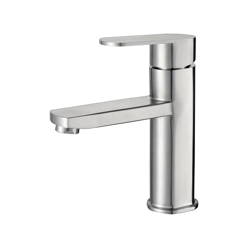 Змішувач для умивальника WEZER ODA1-15 одноважільний з литим виливом з нержавіючої сталі (сатин) кріплення гайкою Ø35