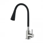 Смеситель для кухни WEZER EKO4Y-01B однорычажный с силиконовым изливом нержавеющая сталь черный с двумя режимами крепления гайкой диаметр 35 мм