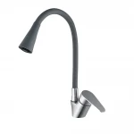 Смеситель для кухни WEZER POD4Y-04G однорычажный с силиконовым изливом из нержавеющей стали серый крепление гайкой диаметр 35 мм