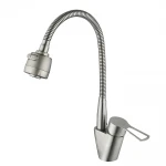 Смеситель для кухни WEZER POD4D-16 однорычажный с рефлекторным изливом из нержавеющей стали крепление гайкой диаметр 35 мм сатин