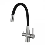 Смеситель для кухни WEZER INX4C-08B однорычажный под осмос с гибким силиконовым изливом из нержавеющей стали черный/сатин крепление гайкой Ø35