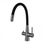 Смеситель для кухни WEZER INX4C-08-GUNGREY под осмос однорычажный с гибким силиконовым изливом из нержавеющей стали крепление гайкой Ø35