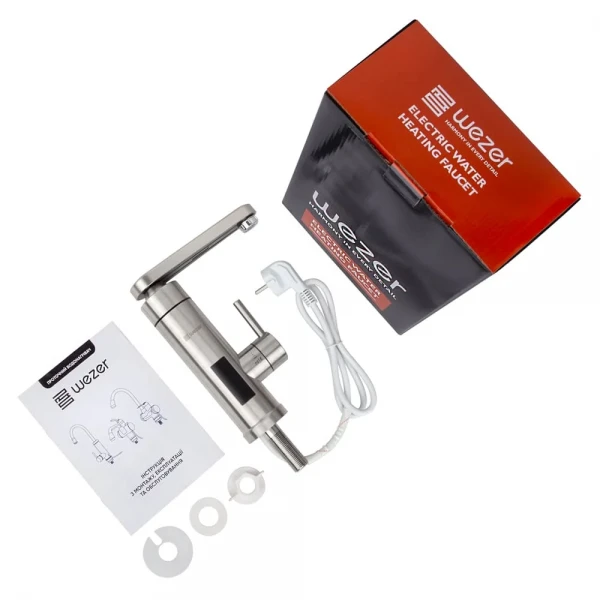 Проточный водонагреватель WEZER SDS-H12T 3.3 кВт с датчиком температуры с поворотным изливом нержавеющая сталь